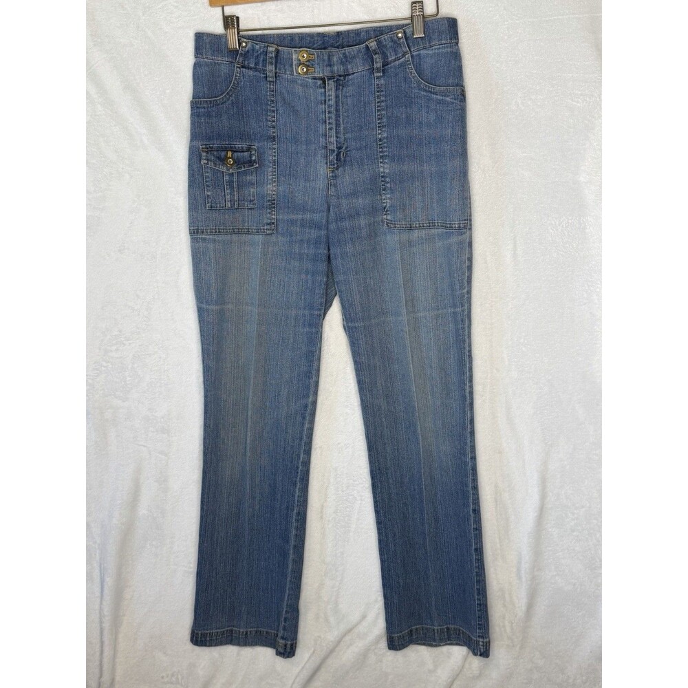 Erika Straight Leg Jeans Square Patch Pockets Tab Front Waist Size 8P Petite